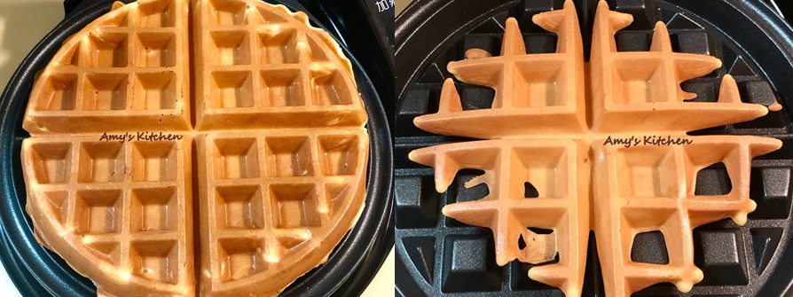 7.加熱至加熱指示綠燈熄掉就烤好了，可以燈熄掉後再2分鐘再打開鬆餅機，這樣烤的鬆餅內Q(優格）外酥。 ●小提醒： 鬆餅機操作依品牌使用方式。