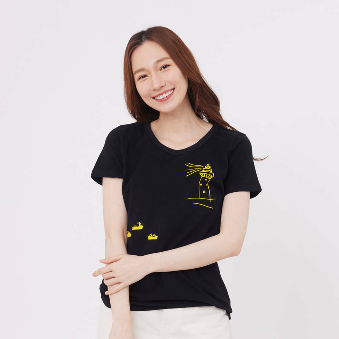 燈塔 短袖 蜜桃棉 女T 黑色