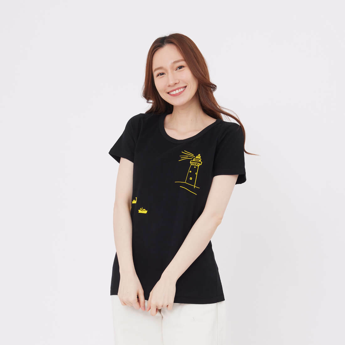 燈塔 短袖 蜜桃棉 女T 黑色