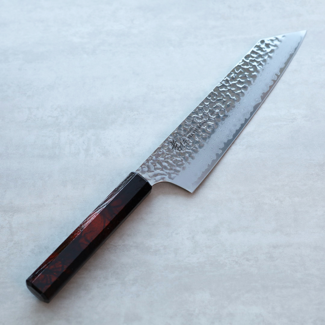 堺孝行 和劍型牛刀 190mm VG10鋼  酒紅龜甲七彩柄 33層鎚目大馬士革