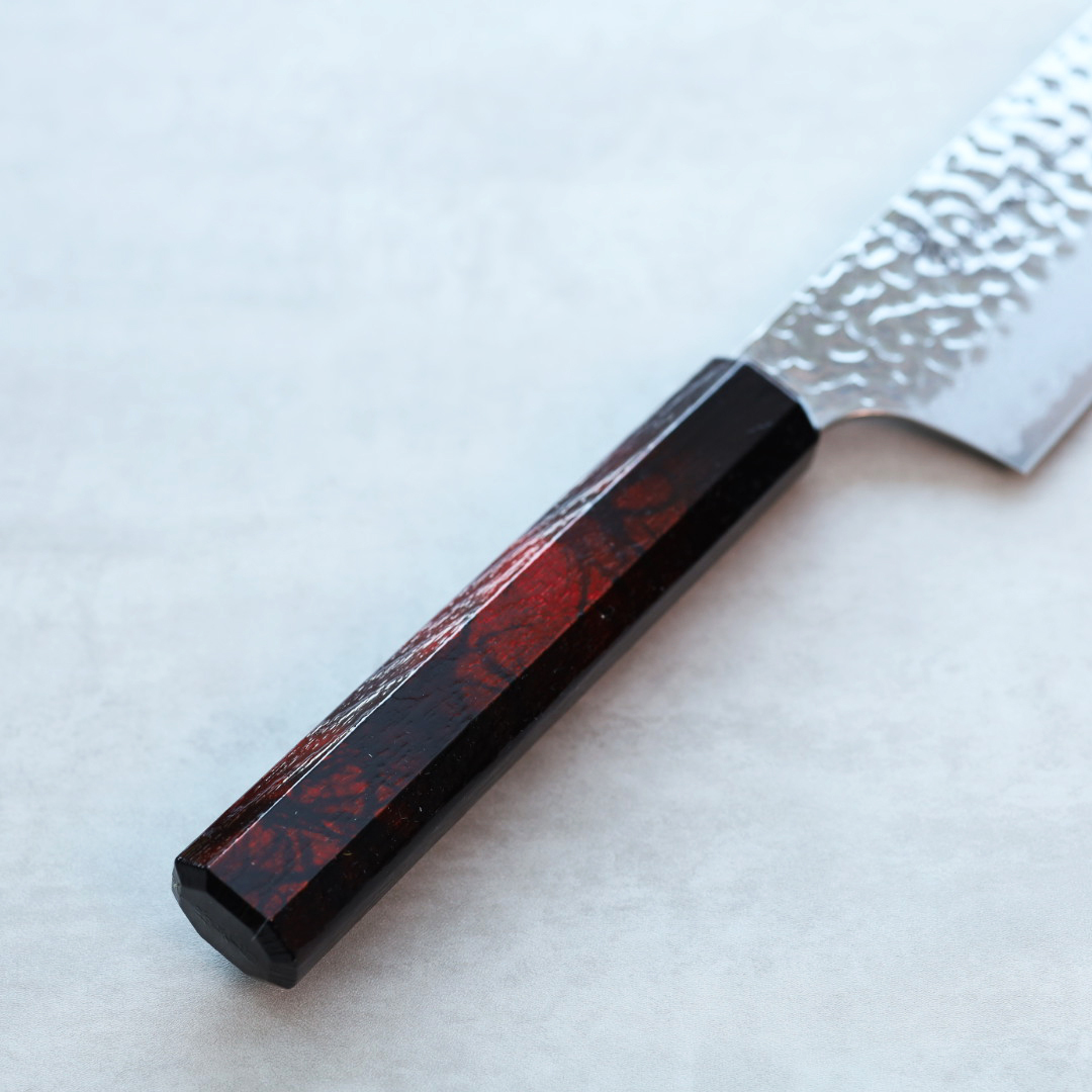 堺孝行 和劍型牛刀 190mm VG10鋼  酒紅龜甲七彩柄 33層鎚目大馬士革