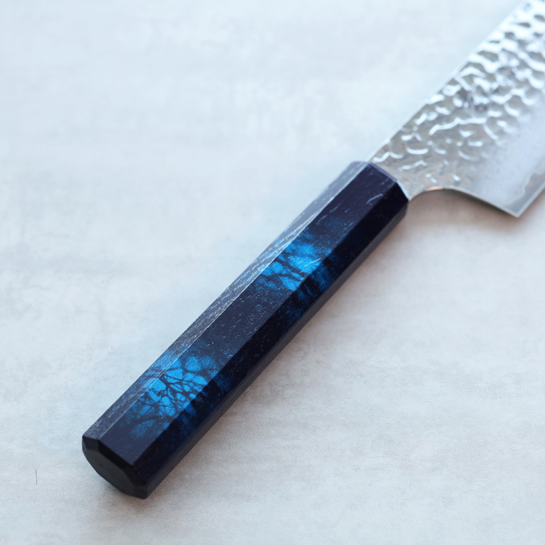 堺孝行 和劍型牛刀 190mm VG10鋼 群青龜甲七彩柄 33層鎚目大馬士革