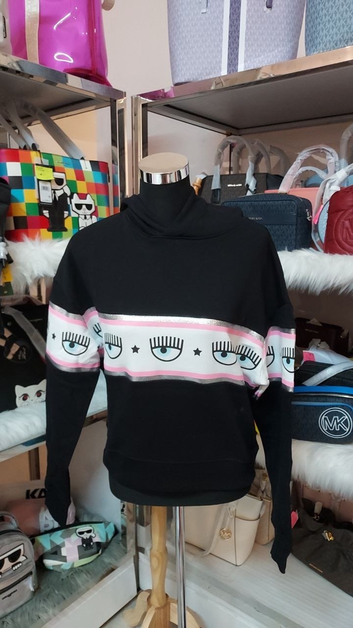 [S] CHIARA FERRAGNI MAXILOGOMANIA FRENCH SWEATSHIRT,72CBIT15-305,BLACK , CFT02-899 (SCF66)