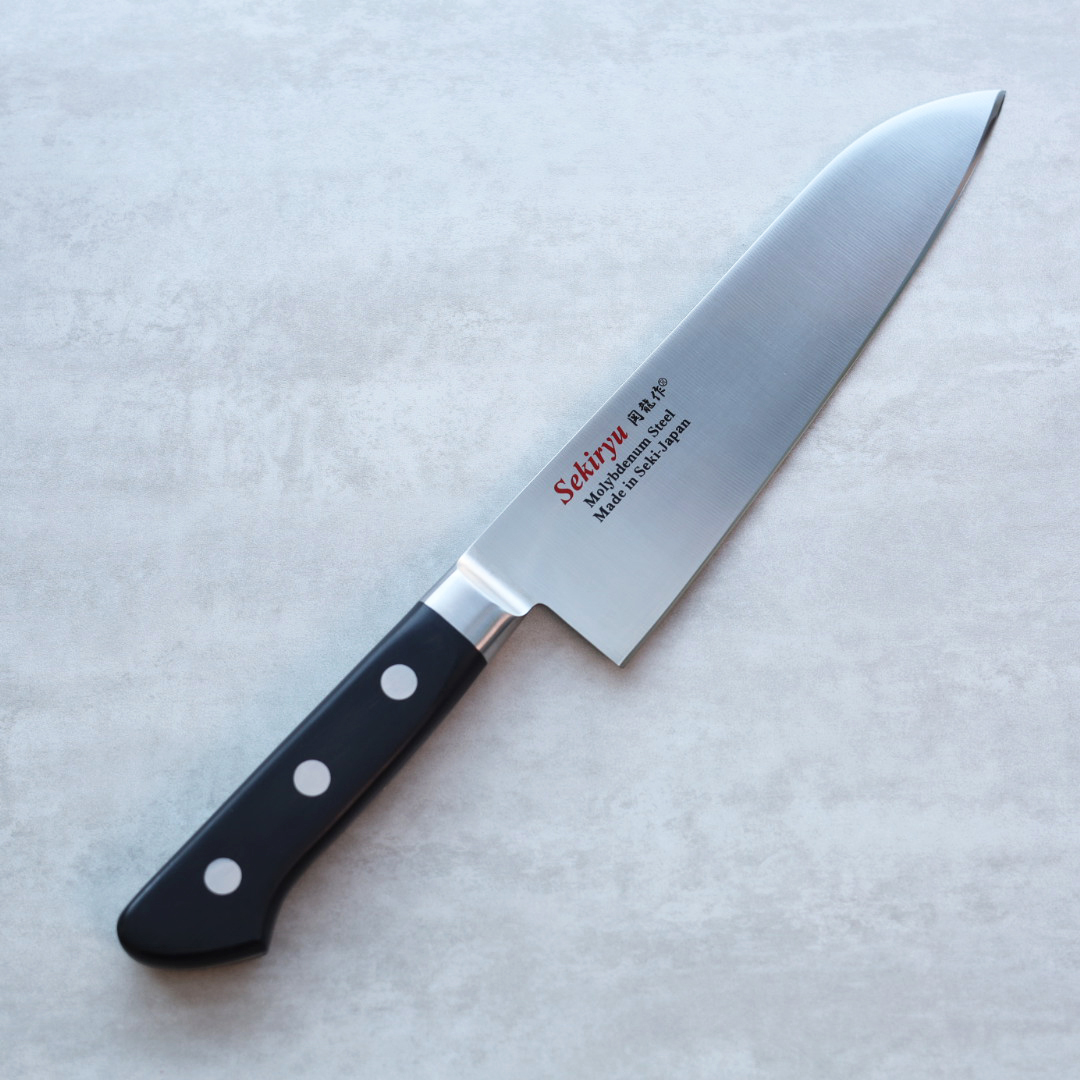 関龍作 三德 180mm AUS8鋼 洋柄