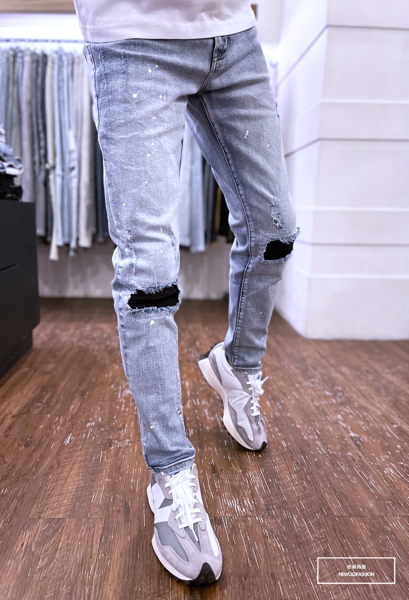 『熱銷到貨』重磅波浪黑補丁潑漆小直筒褲(NOF2207L631)