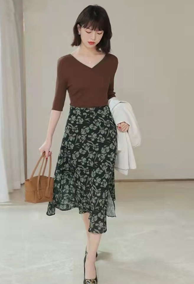 【零碼出清不退換】A字印花雪紡裙 兩色