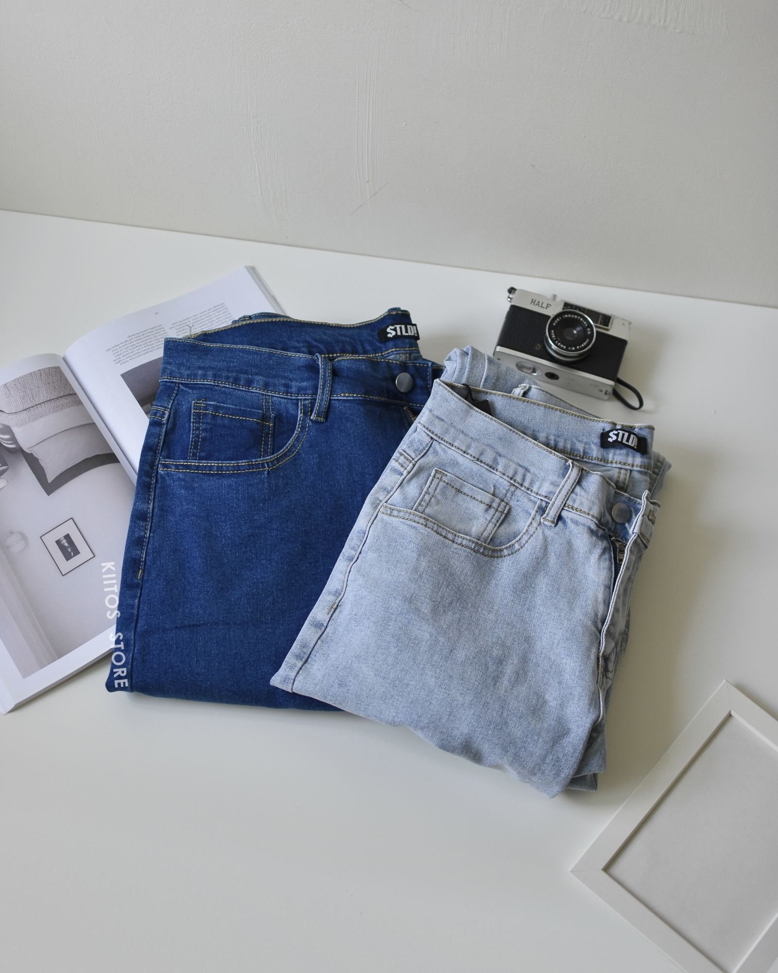 現貨  彈性直筒牛仔褲 深藍 淺藍