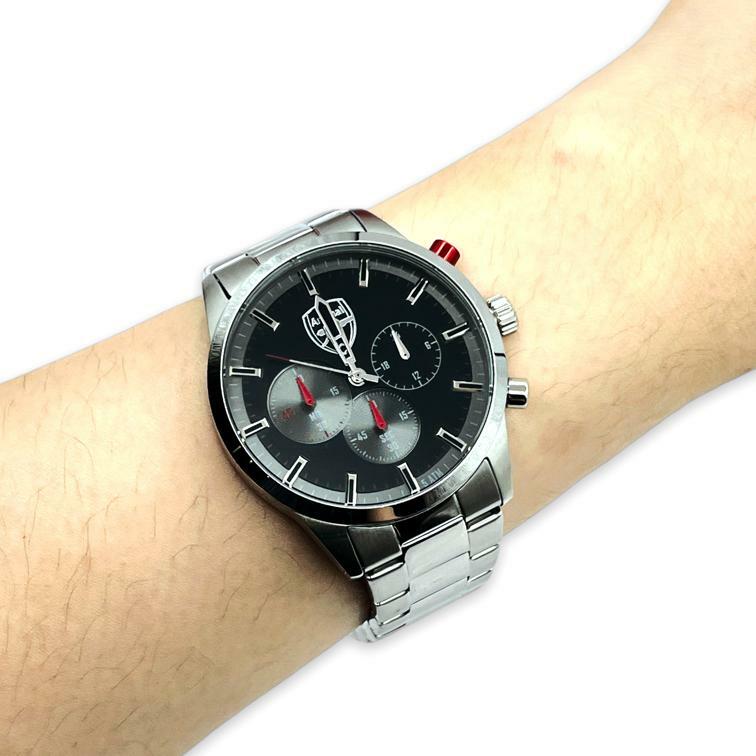 阿仙奴黑銀色尊貴球迷鋼帶手錶