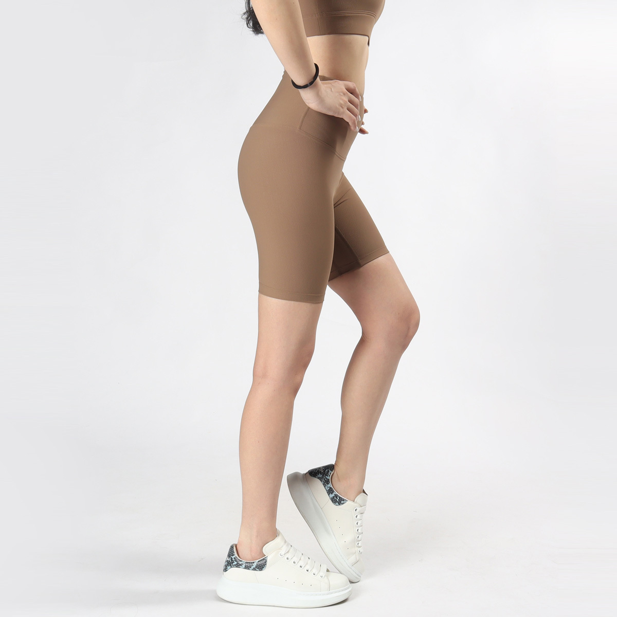 高腰收腹細羅紋無尷尬線裸感四分瑜珈/運動/緊身機能褲*