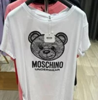[S] MOSCHINO LACE APPLIQUE BEAR LOGO SHORT SLEEVE T-SHIRT,WHITE, ZT1912-9019-0001 (SM171)