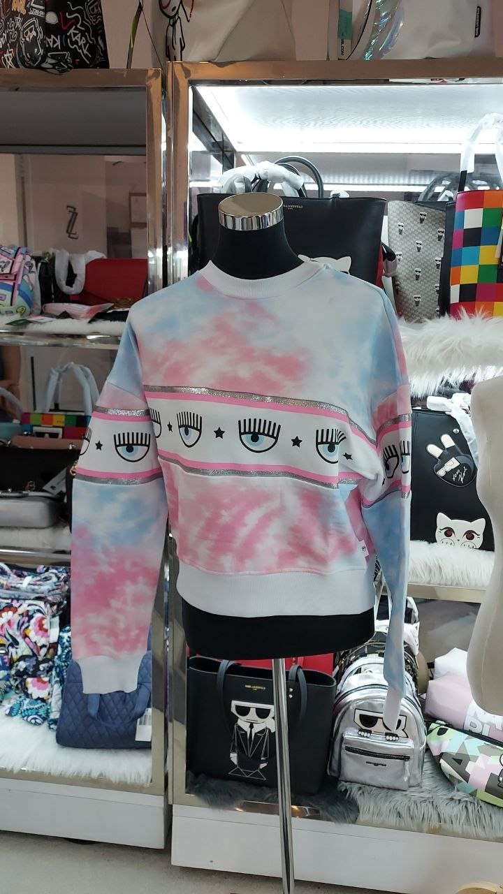 [S] CHIARA FERRAGNI TIE DYE MAXILOGOMANIA COTTON FLEECE PRINTED SWEATSHIRT 72BIT14-317,TIE DYE, CFT06-003 (SCF78)
