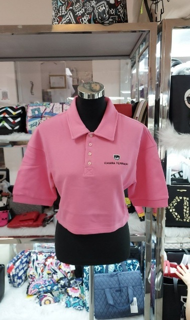 [S] CHIARA FERRAGNI LOGO CLASSIC LIGHT DIAGONAL FLEECE POLO SHIRT 72CBGT01-350,PINK POLO, CFT03-414 (SCF82)
