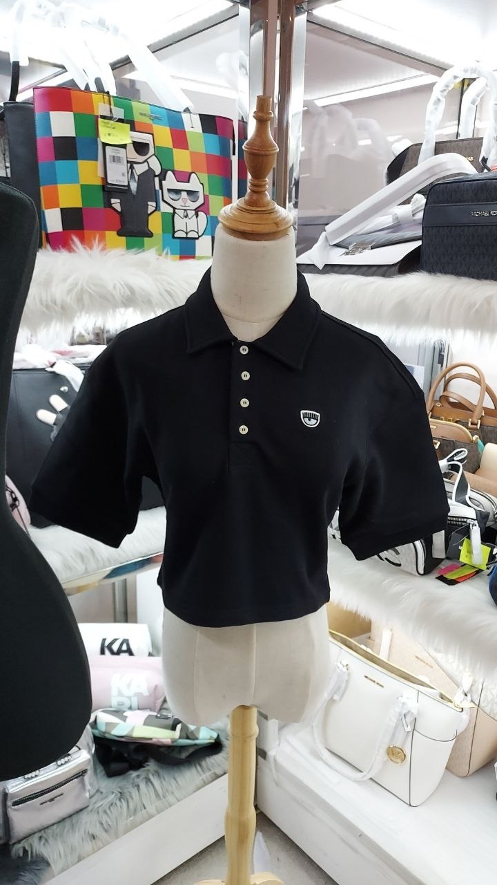 [S] CHIARA FERRAGNI LOGO CLASSIC LIGHT DIAGONAL FLEECE POLO SHIRT 72CBGT01-350,BLACK POLO, CFT03-899 [FINAL SALE] (SCF81)