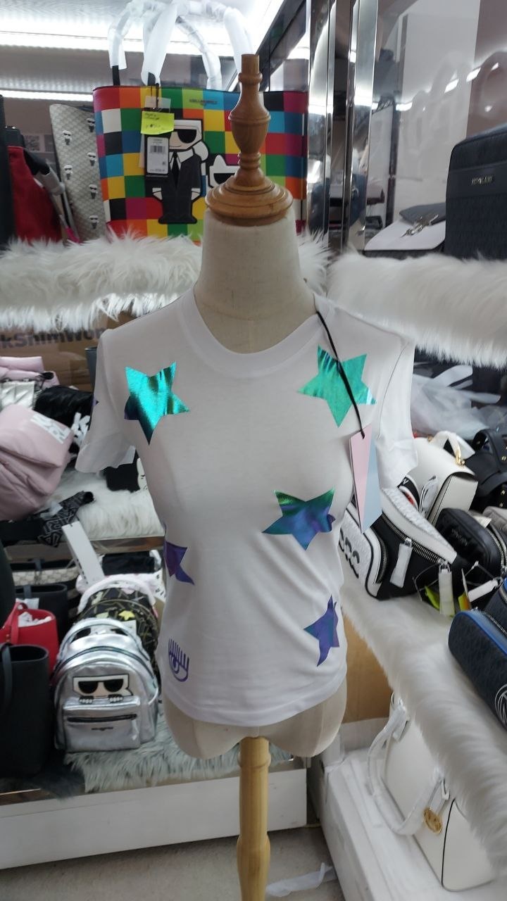 [S] CHIARA FERRAGNI EYE STAR JERSEY T-SHIRT 72CBH603-600,WHITE, J0001-003 (SCF72)