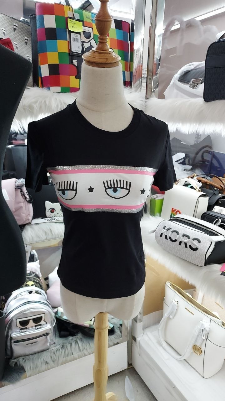 [S] CHIARA FERRAGNI MAXILOGOMANIA JERSEY T-SHIRT 72CBHT15-600,BLACK SHIRT, CJT00-899 [FINAL SALE] (SCF85)