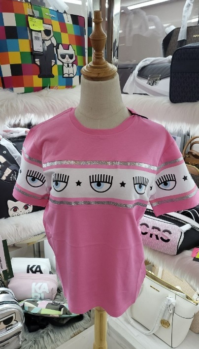 [S] CHIARA FERRAGNI MAXILOGOMANIA JERSEY T-SHIRT 72CBHT16-610,PINK SHIRT, CJT00-414 (SCF89)