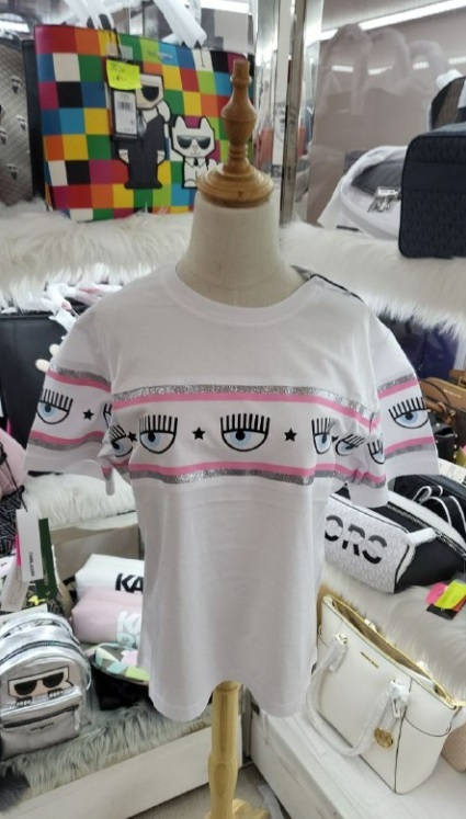 [S] CHIARA FERRAGNI MAXILOGOMANIA JERSEY T-SHIRT 72CBHT16-610,WHITE SHIRT, CJT00-003 (SCF88)