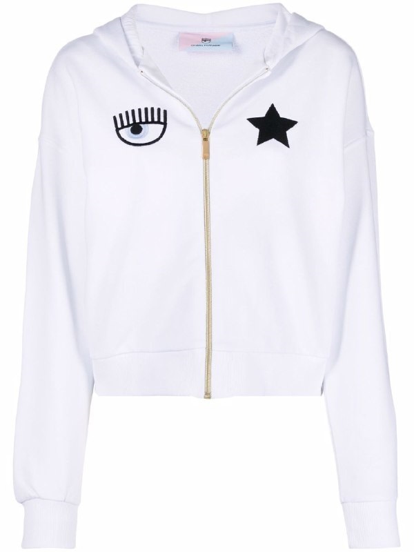 [S] CHIARA FERRAGNI ZIP EYE STAR FRENCH TERRY JACKET 72CBIT16-305,WHITE, CFT02-003 (SCF93)