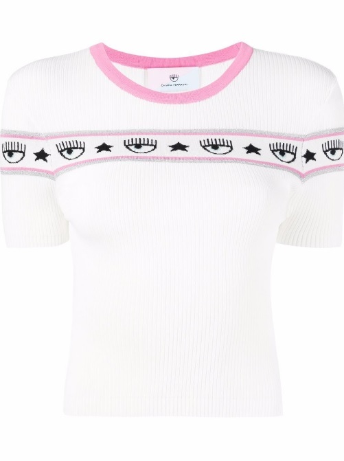[S] CHIARA FERRAGNI LOGOMANIA YARN SHIRT 72CBFM05-M02,WHITE, CMH04-003 (SCF95)