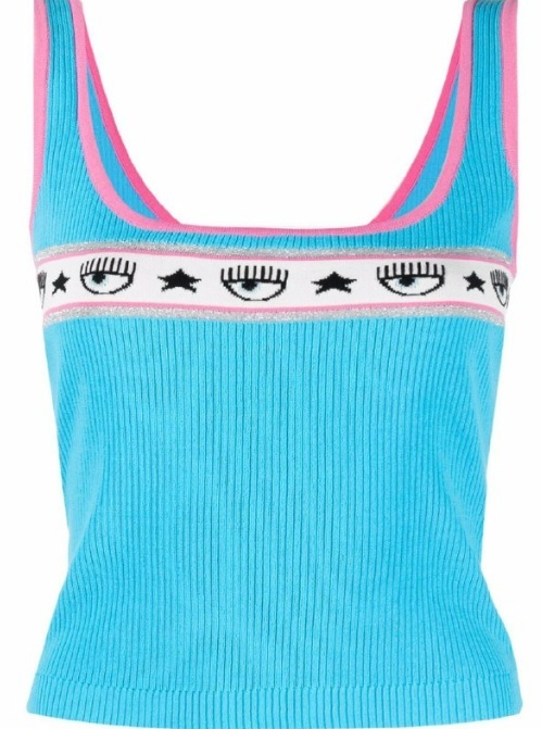 [S] CHIARA FERRAGNI LOGOMANIA YARN TANK TOP 72CBFM08-M04,BLUE, CMH04-245 [FINAL SALE] (SCF98)