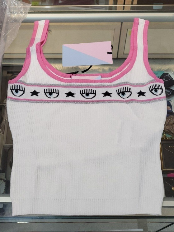 [S] CHIARA FERRAGNI LOGOMANIA YARN TANK TOP 72CBFM08-M04,WHITE, CMH04-003 [FINAL SALE] (SCF99)