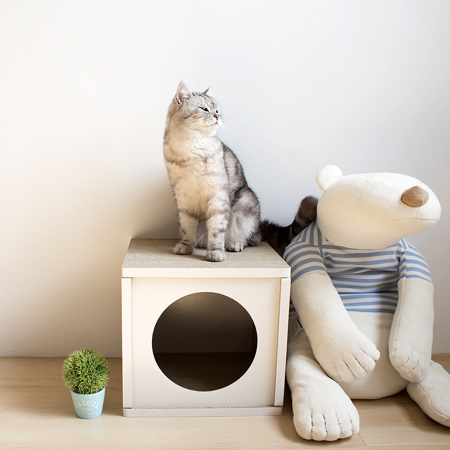 台灣 Angle Wave 好舒壓貓屋｜360°全方位貓抓屋 (清新白)