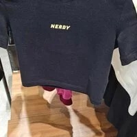 [S] NERDY W'S CROPPED NY 1/2 SLEEVE T-SHIRT, BLACK, SN64 (SN64)