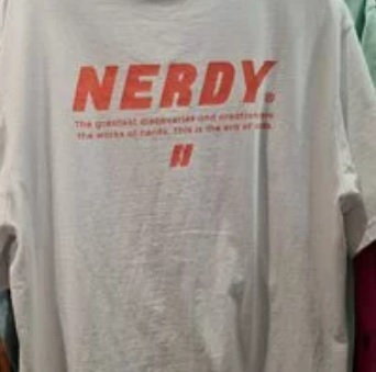 [S] NERDY BACK SLOGAN 1/2 SLEEVE T-SHIRT,WHITE, SN85 (SN85)