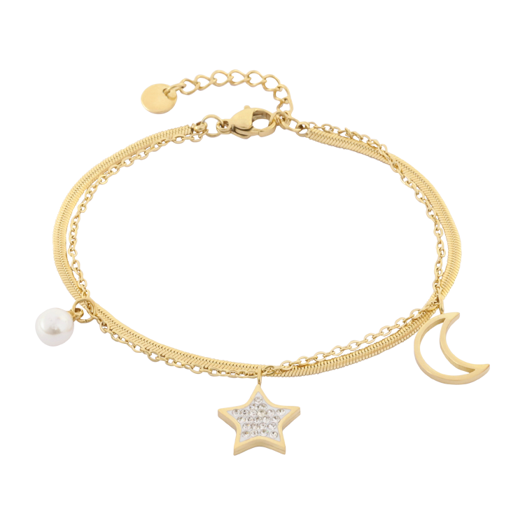 白鋼手鍊，女士手鍊 星星月亮綴飾；閃耀的星辰大海（2696金色）