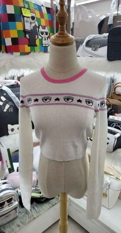 [S] CHIARA FERRAGNI LOGOMANIA YARN SWEATSHIRT 72CBFM06-M01,WHITE, CMH04-003 (SCF101)