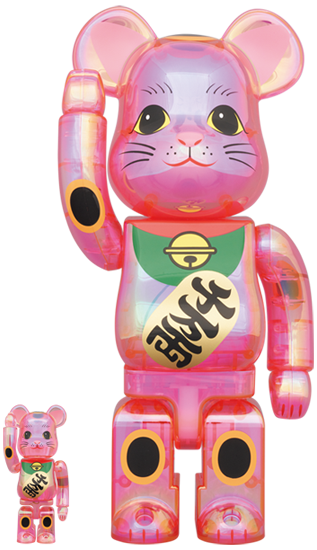 100%+400% Be@rbrick Maneki Neko Pink transparent plating (招き猫 桃色透明メッキ)