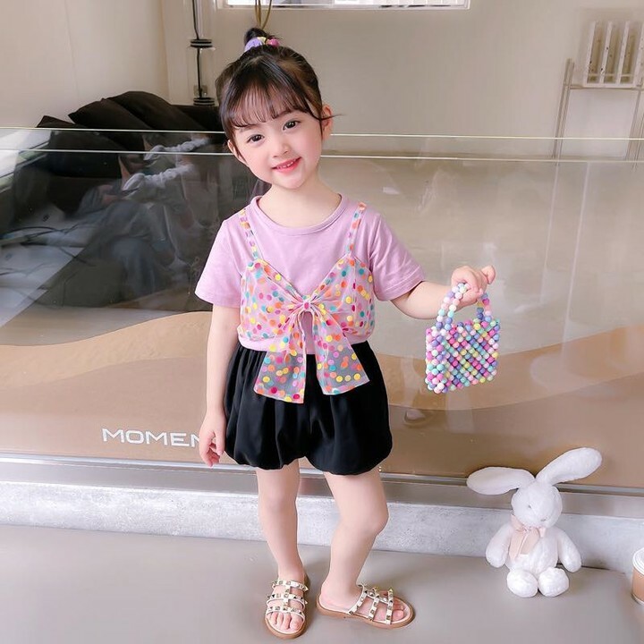 L19PE_💜紫色Sweet girl 彩點蝴蝶結2件套