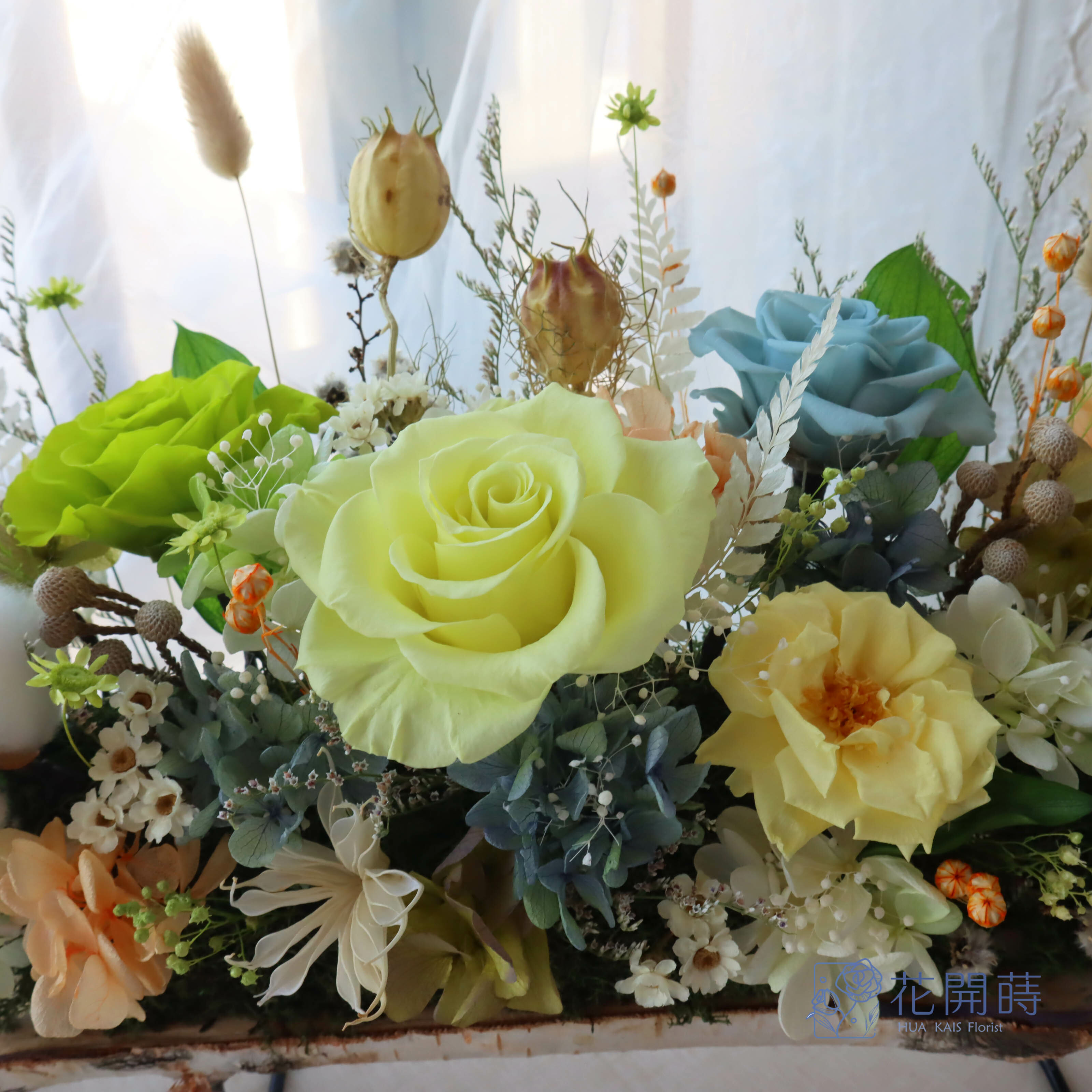 永生桌花|清綠花園木頭桌花||開幕賀禮|新居賀禮|窗台花藝|永生花園|榮譽花禮