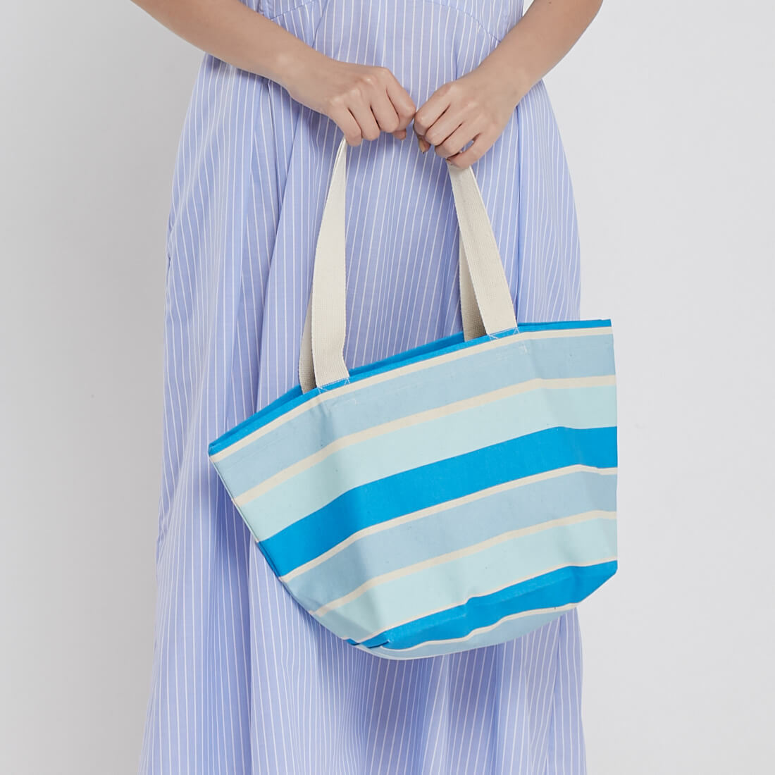 新版文青台味茄芷棉質托特帆布袋/深淺藍