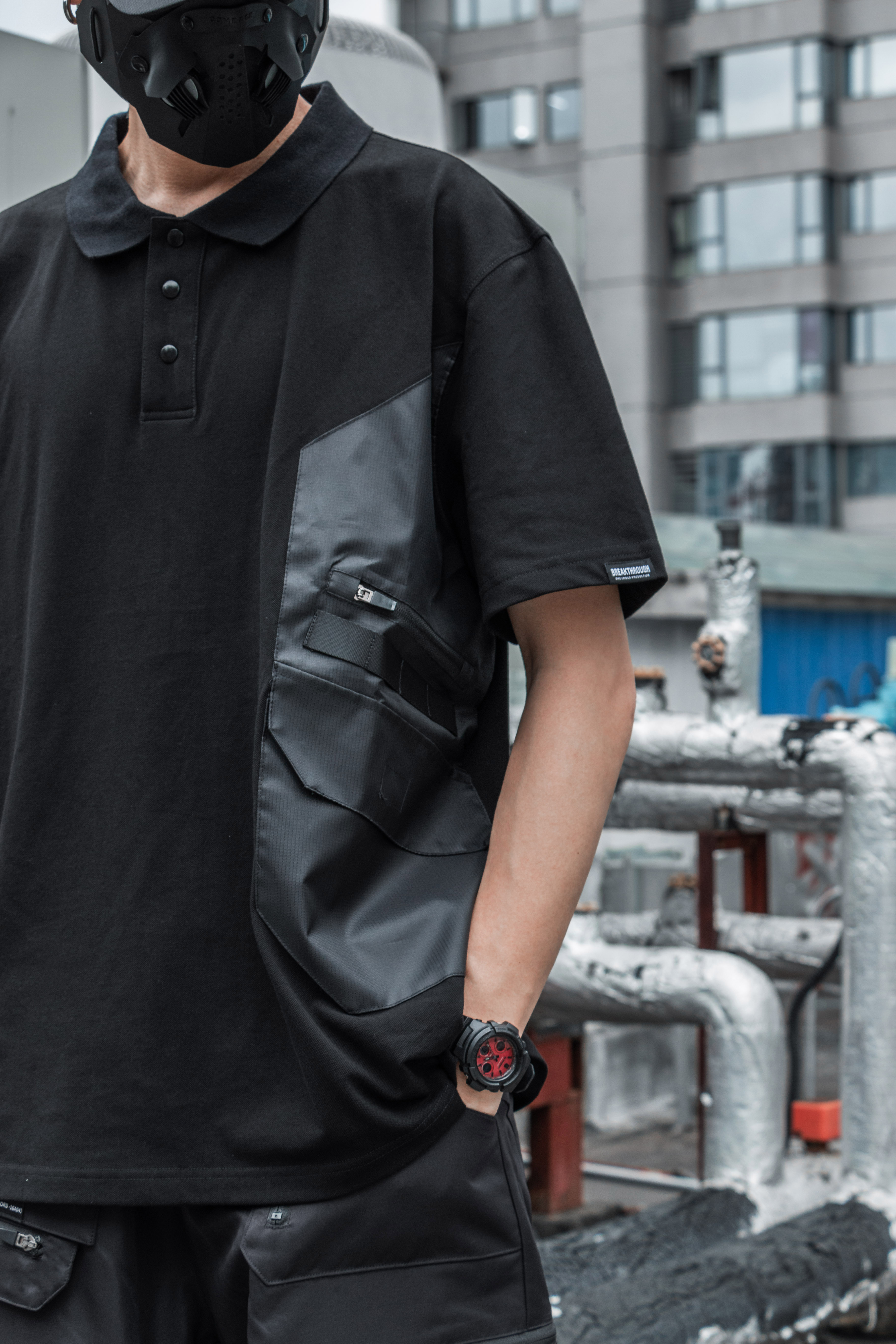 TCX08 異質拼接口袋短袖