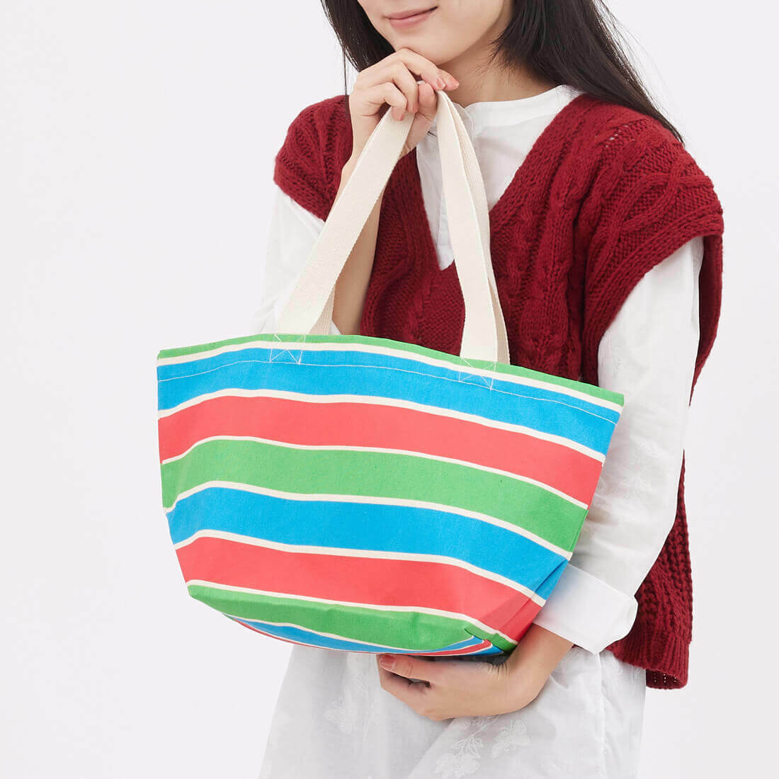 新版文青台味茄芷棉質托特帆布袋/紅綠