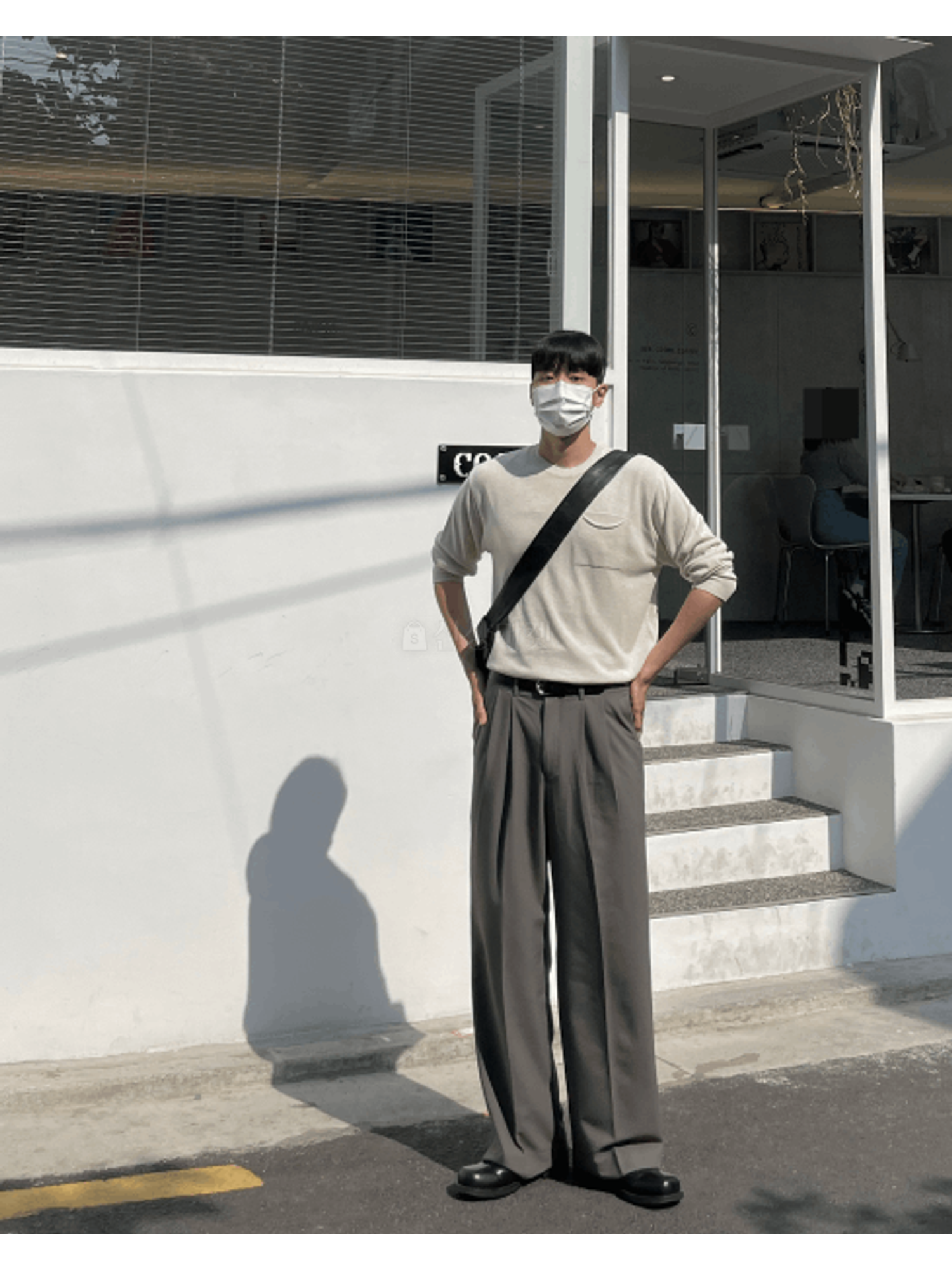 捏褶直筒寬鬆西裝褲