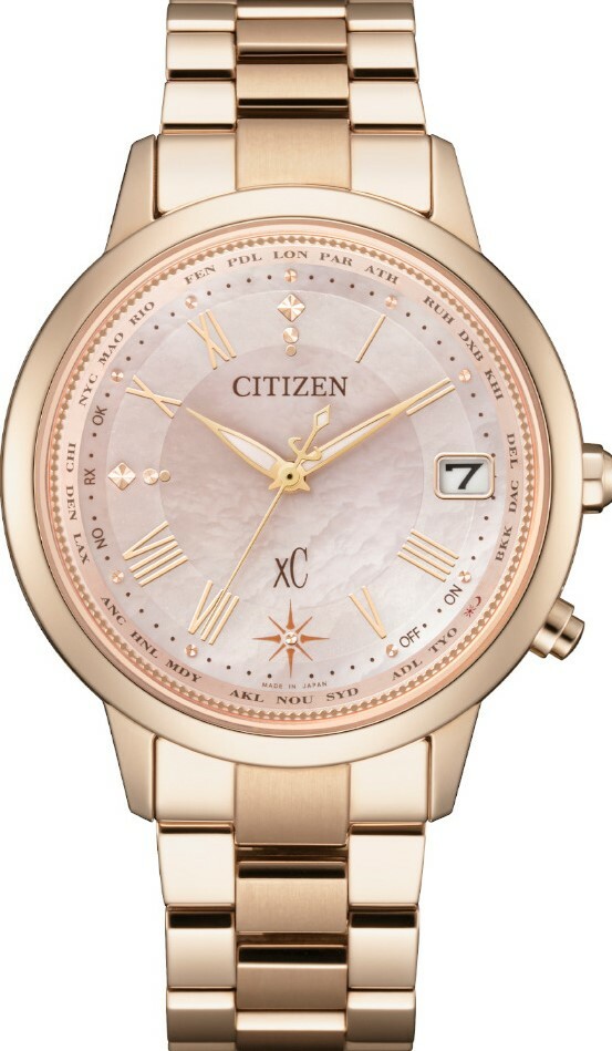 萬年鐘錶 - Citizen 星辰錶  XC   玫瑰金世界時間鈦金屬光動能電波女錶  CB1109-52W   錶徑36MM