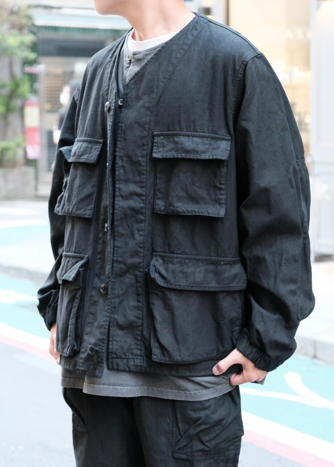 SAGE DE CRET - LINEN COTTON MILITARY JACKET / BLACK