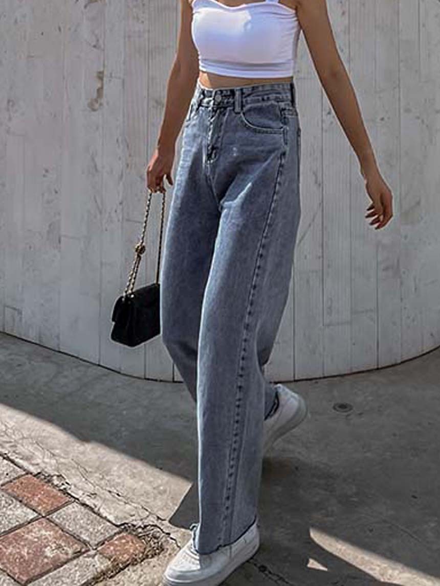 素面基本款直筒寬牛仔褲