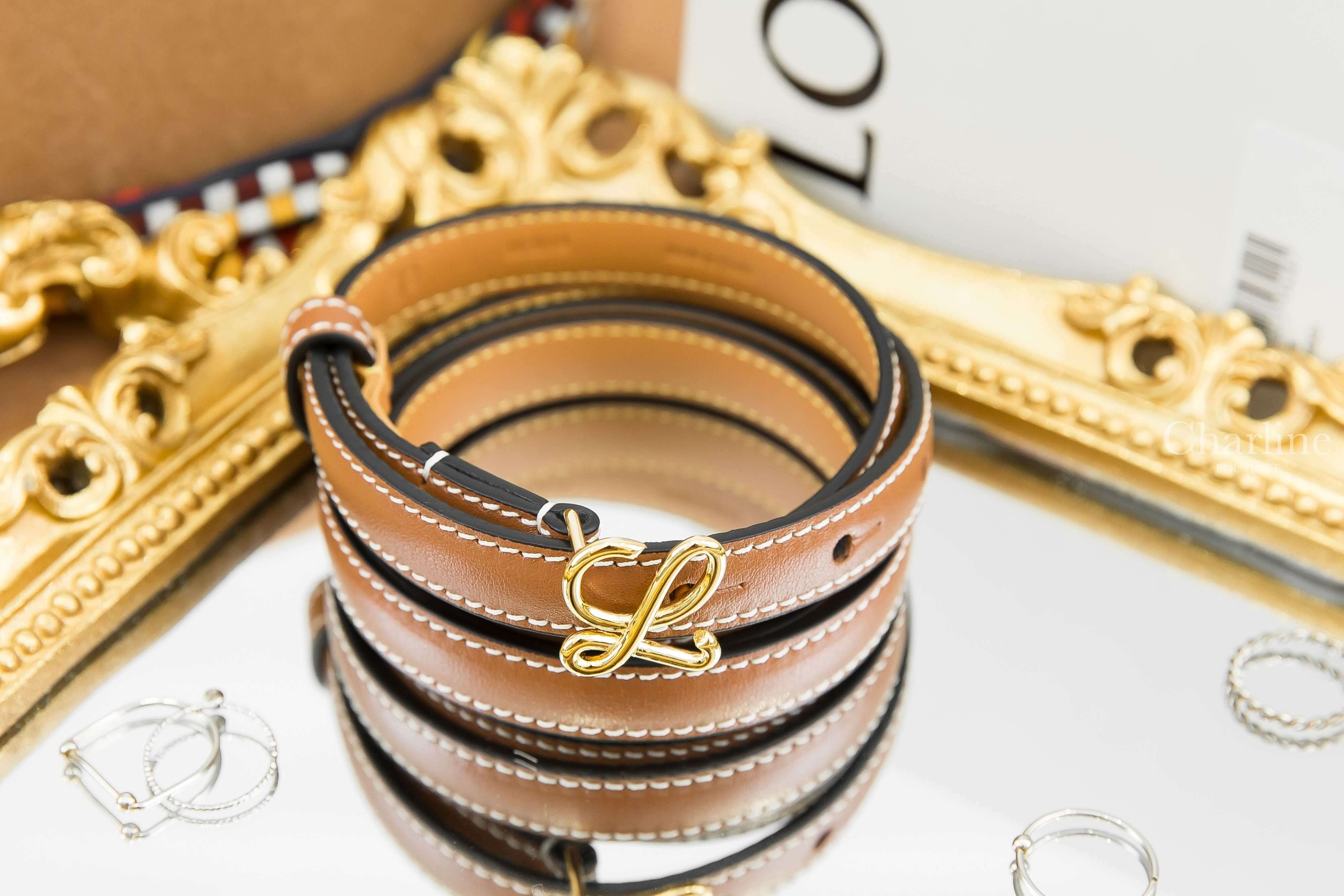Loewe Belt In Smooth Calfskin 焦糖色小牛皮金色L皮帶-Charline Boutique 精品代購