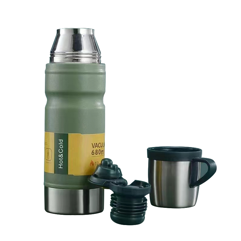 附杯兩用保溫瓶組 (3色) 680ml 真空密封/保冰保熱/304不銹鋼/戶外旅行/登山露營/送禮 52CHU51572