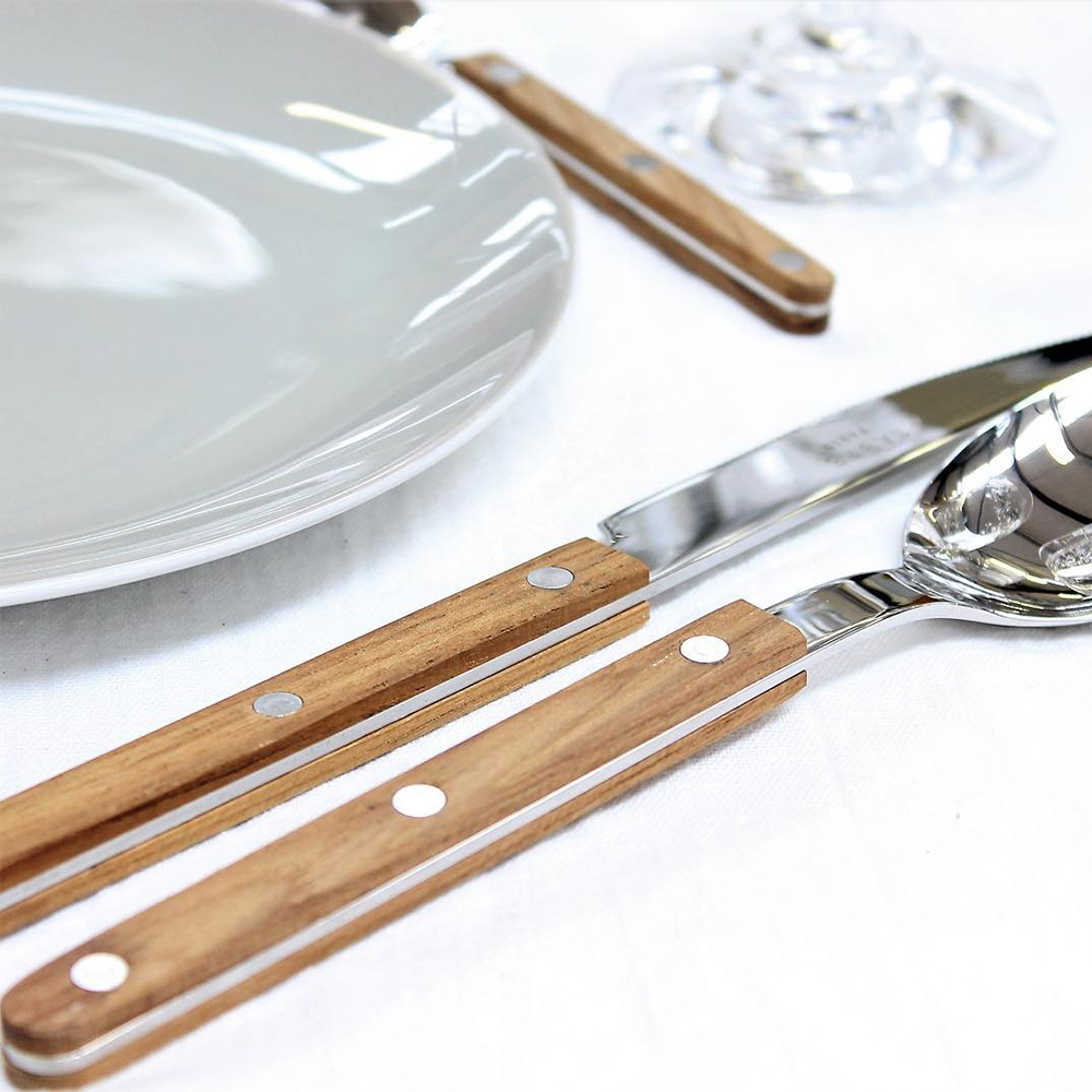 SABRE | Bistrot 復古酒館鈕扣系列 | 配餐用叉匙組 | 亮面 | 柚木