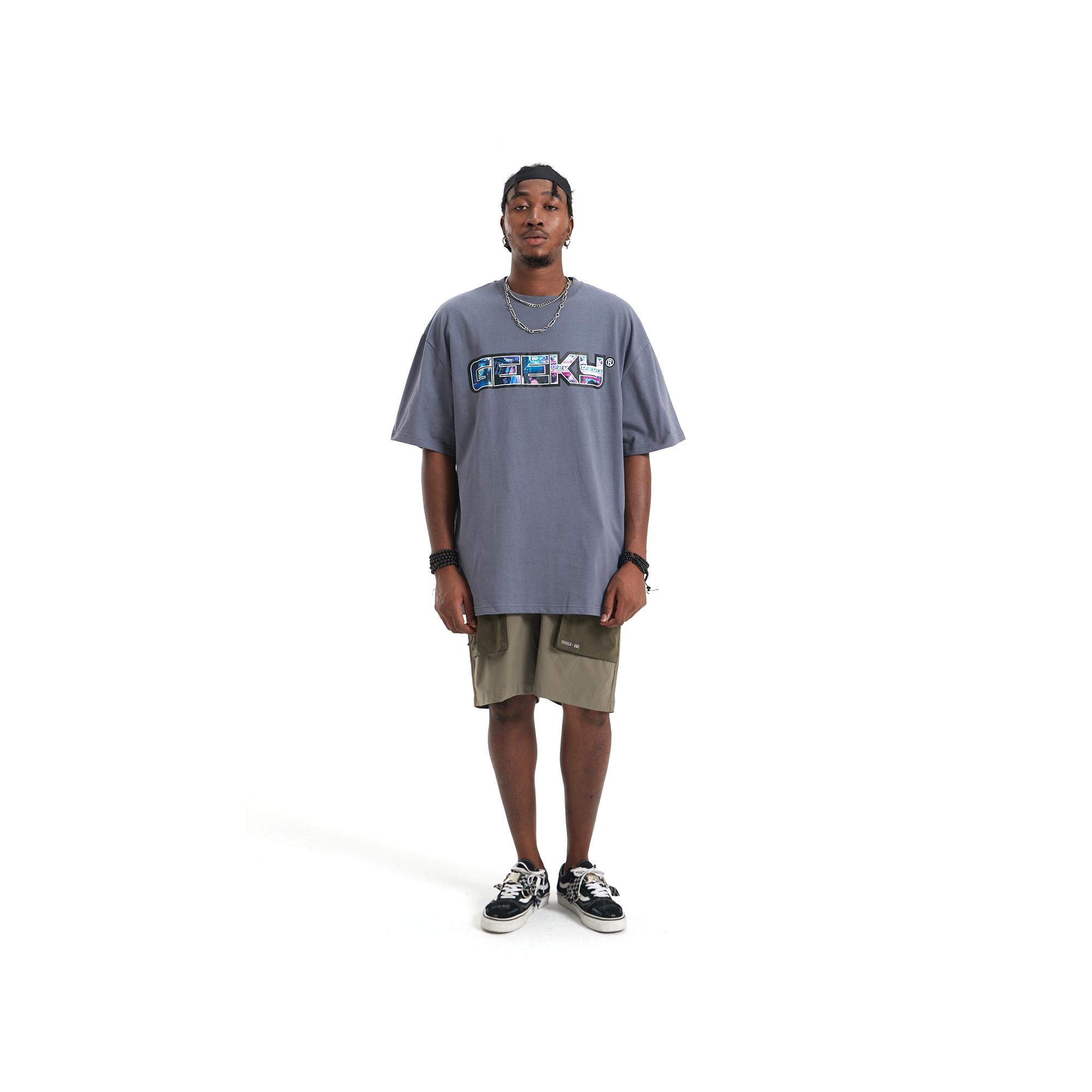 GEEKY 電子遊樂場短T-灰藍
