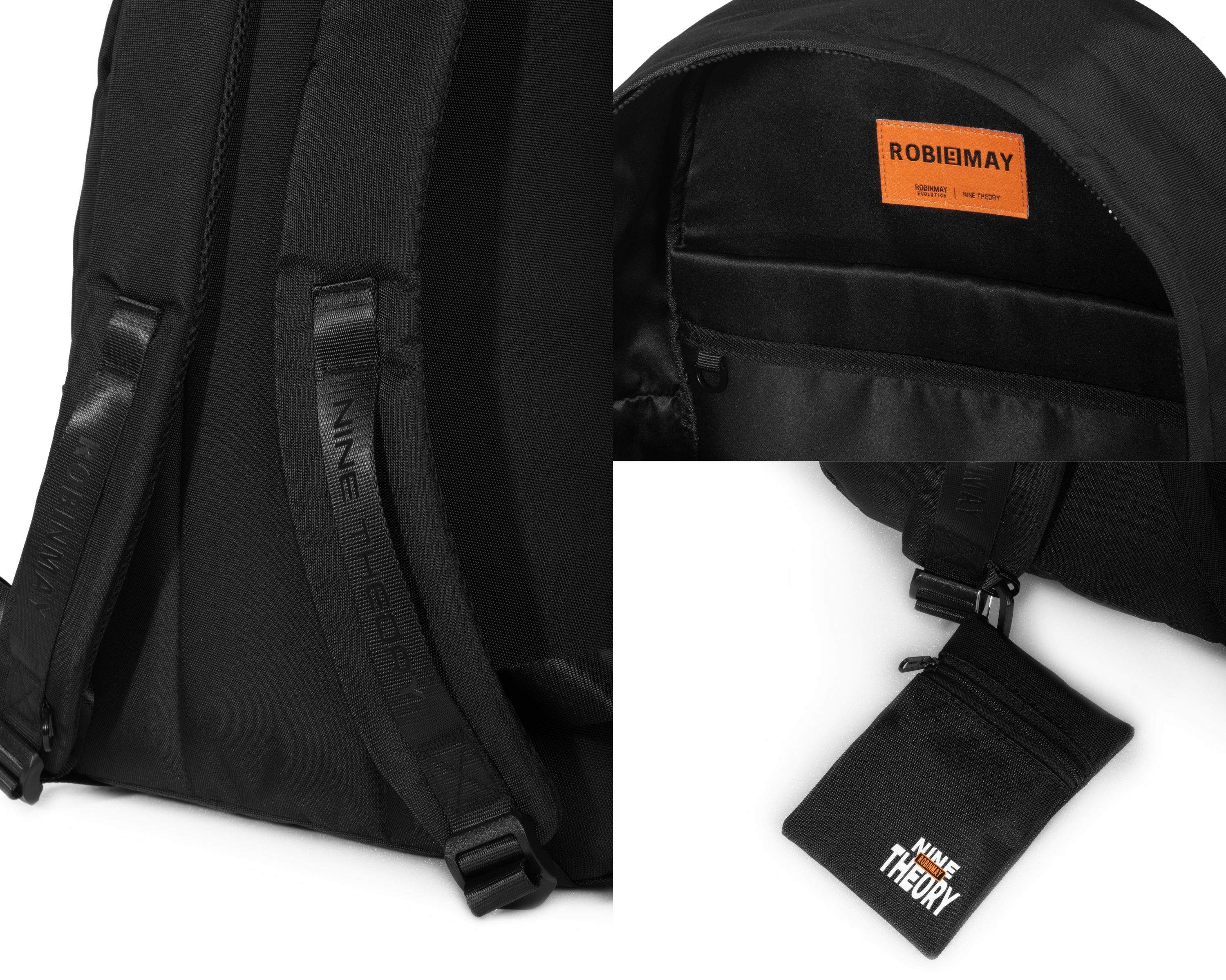 九號玩家後背包，無論是背帶上若隱若現的絲印聯名標誌或包包內層橘標 ROBINMAY 藏有 “ 9 “ 的數字