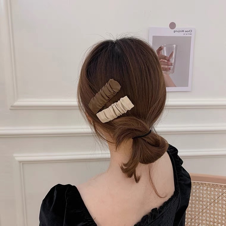 复古PU皮皺褶髮夾 - 3件裝