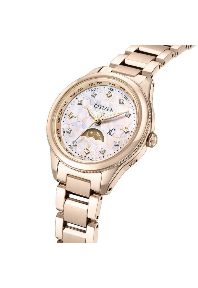 萬年鐘錶 - Citizen 星辰錶  XC   光動能電波錶 限定 小錶徑鈦金屬月相女錶  EE1004-57W 錶徑29MM