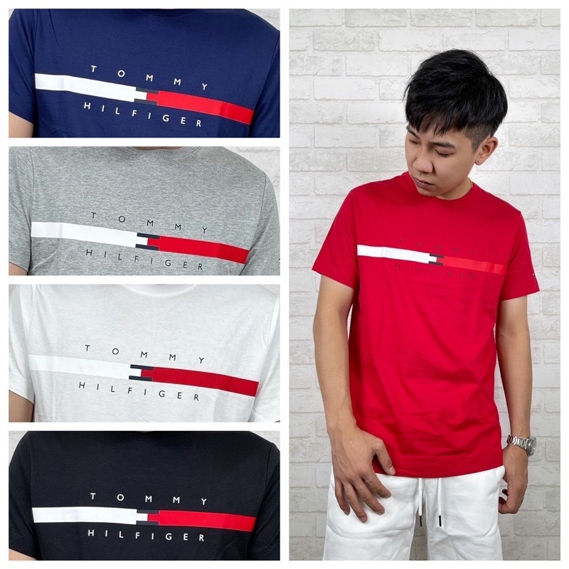 Tommy Hilfiger 紅白橫條 印刷國旗 短袖上衣 短T