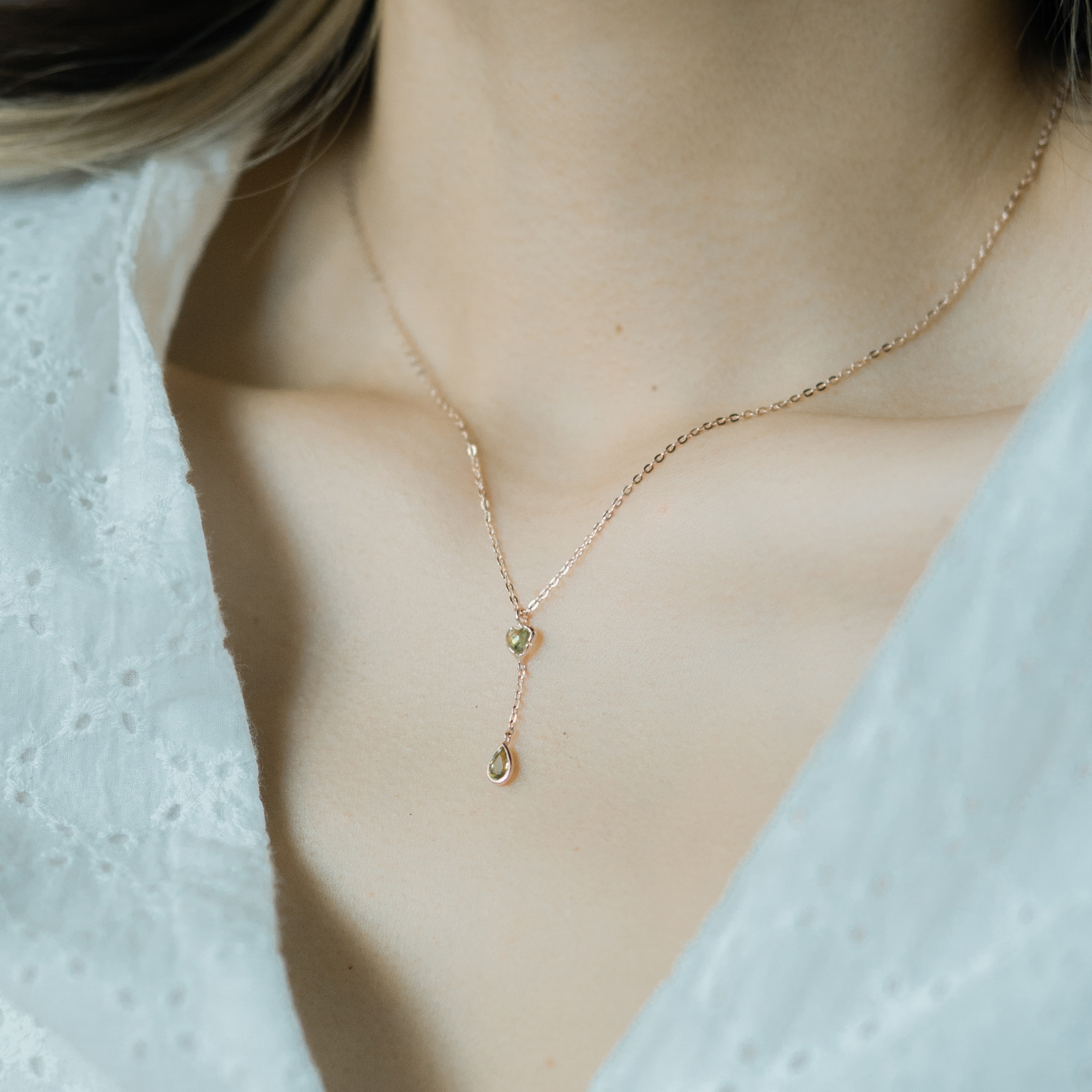 QQ heart橄欖水滴微Y字項鍊