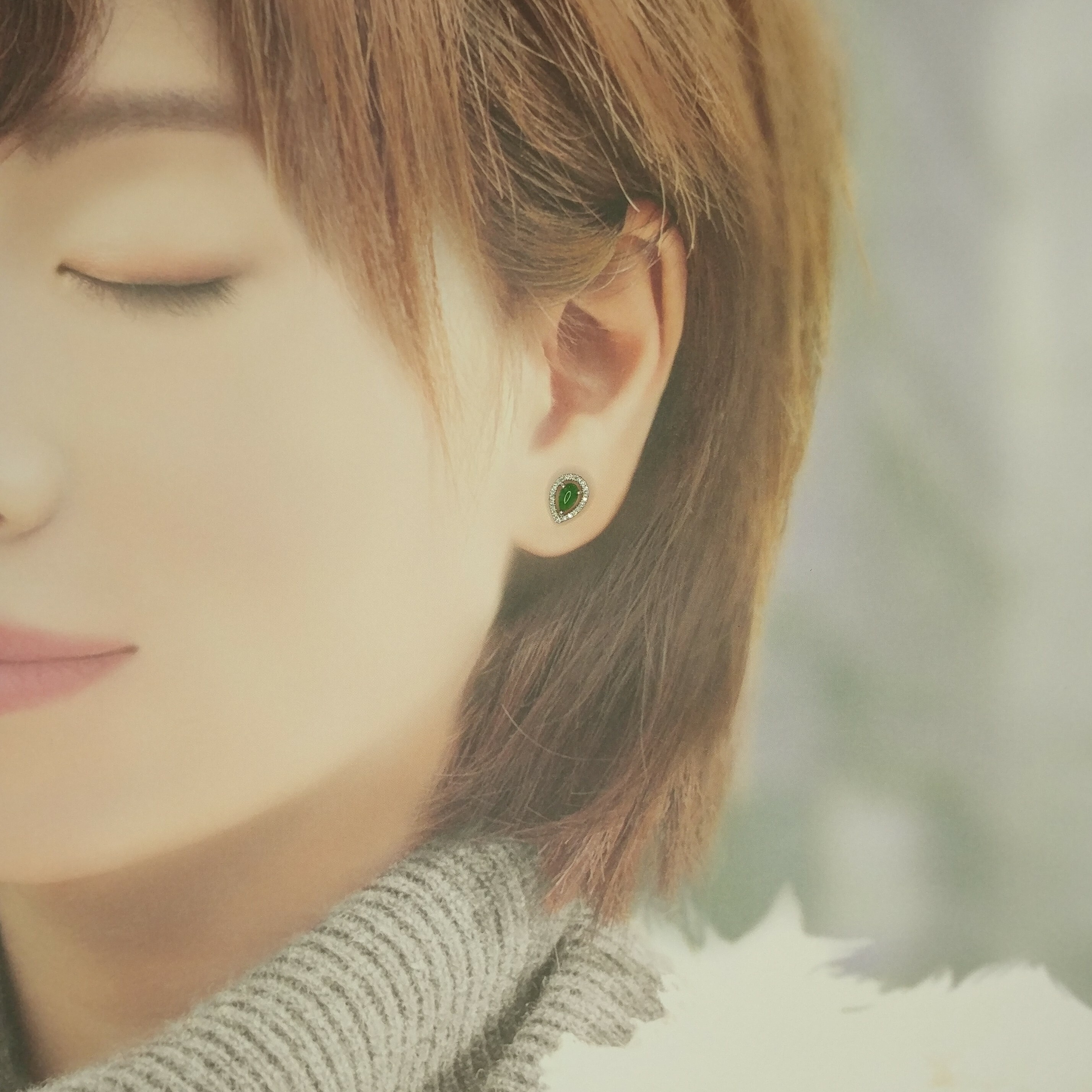 18K White Gold Jade and 0.16ct Diamond Earrings